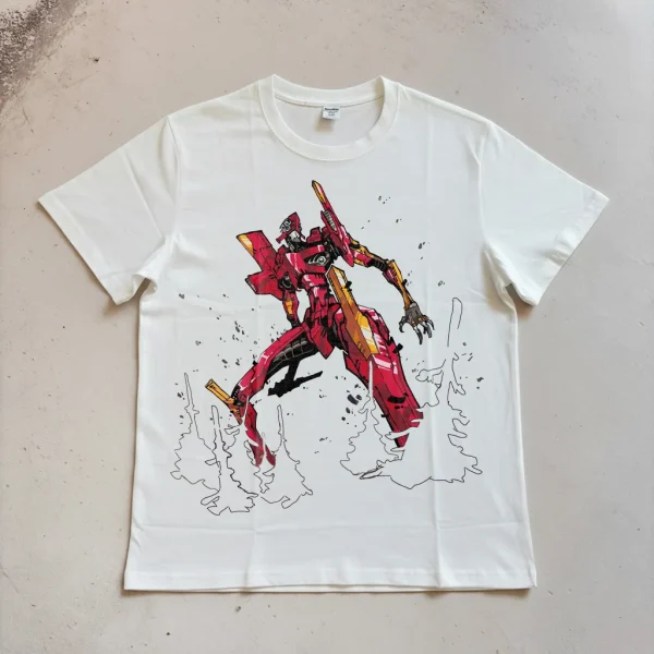 EVA Unit-02 Manga Illustration Print T-Shirt — Japanese Anime Style, Casual & Commuter Wear, Pure Cotton, Short Sleeve