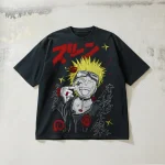 Naruto-Themed 330g Heavyweight Distressed Short-Sleeve T-Shirt