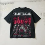 Naruto: Uchiha Clan Print — 330g Heavyweight Distressed Short-Sleeve T-Shirt