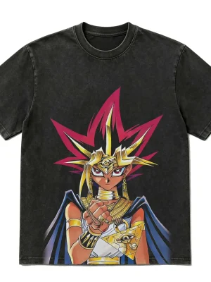 Yu-Gi-Oh! Yami Yugi Pharaoh Atem Heavyweight 300g Acid Wash Vintage Anime T-shirt