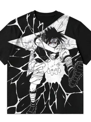 Uchiha Sasuke Chidori Hand-Drawn Line Art All-Over Print 300 gsm T-Shirt - Naruto Streetwear