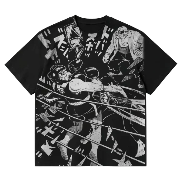 Ashita no Joe Manga Tee - 300gsm Heavyweight Distressed Style Retro Anime Shirt