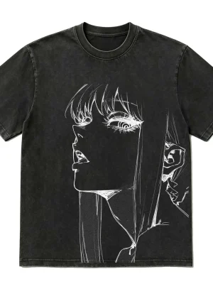 Chainsaw Man Makima Sketch Print Streetwear - 300g Heavyweight Acid Wash Vintage T-Shirt