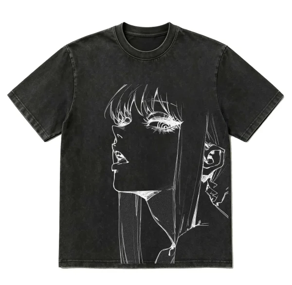 Chainsaw Man Makima Sketch Print Streetwear - 300g Heavyweight Acid Wash Vintage T-Shirt