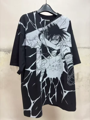 Uchiha Sasuke Chidori Hand-Drawn Line Art All-Over Print T-Shirt - Naruto Streetwear