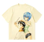 Evangelion Rei & Shinji 100% Cotton Heavyweight 300gsm Vintage Anime Streetwear Tee