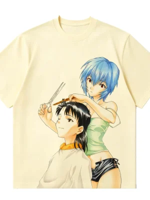 Evangelion Rei & Shinji 100% Cotton Heavyweight 300gsm Vintage Anime Streetwear Tee