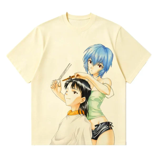 Evangelion Rei & Shinji 100% Cotton Heavyweight 300gsm Vintage Anime Streetwear Tee
