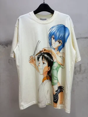 Evangelion Rei & Shinji 100% Cotton Heavyweight 300gsm Vintage Anime Streetwear Tee