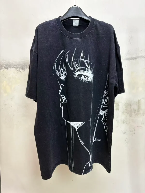 Chainsaw Man Makima Sketch Print Streetwear - 300g Heavyweight Acid Wash Vintage T-Shirt