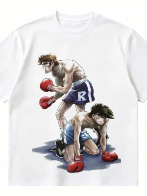 Ashita No Joe Joe Yabuki & Toru Rikiishi 90s Vintage Japanese Anime Print Heavyweight 300GSM Cotton T-Shirt